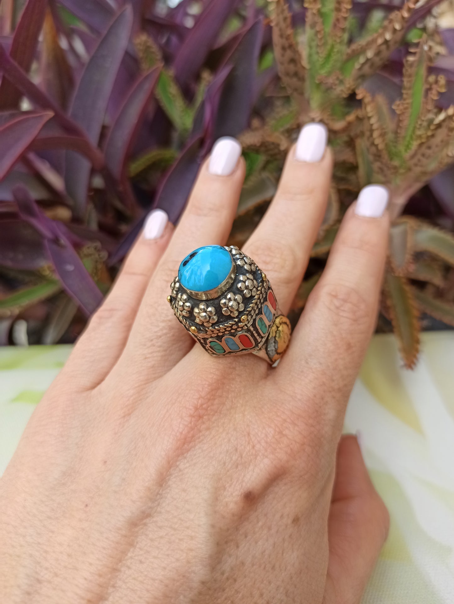 Large antique vintage turquoise paste seal ring