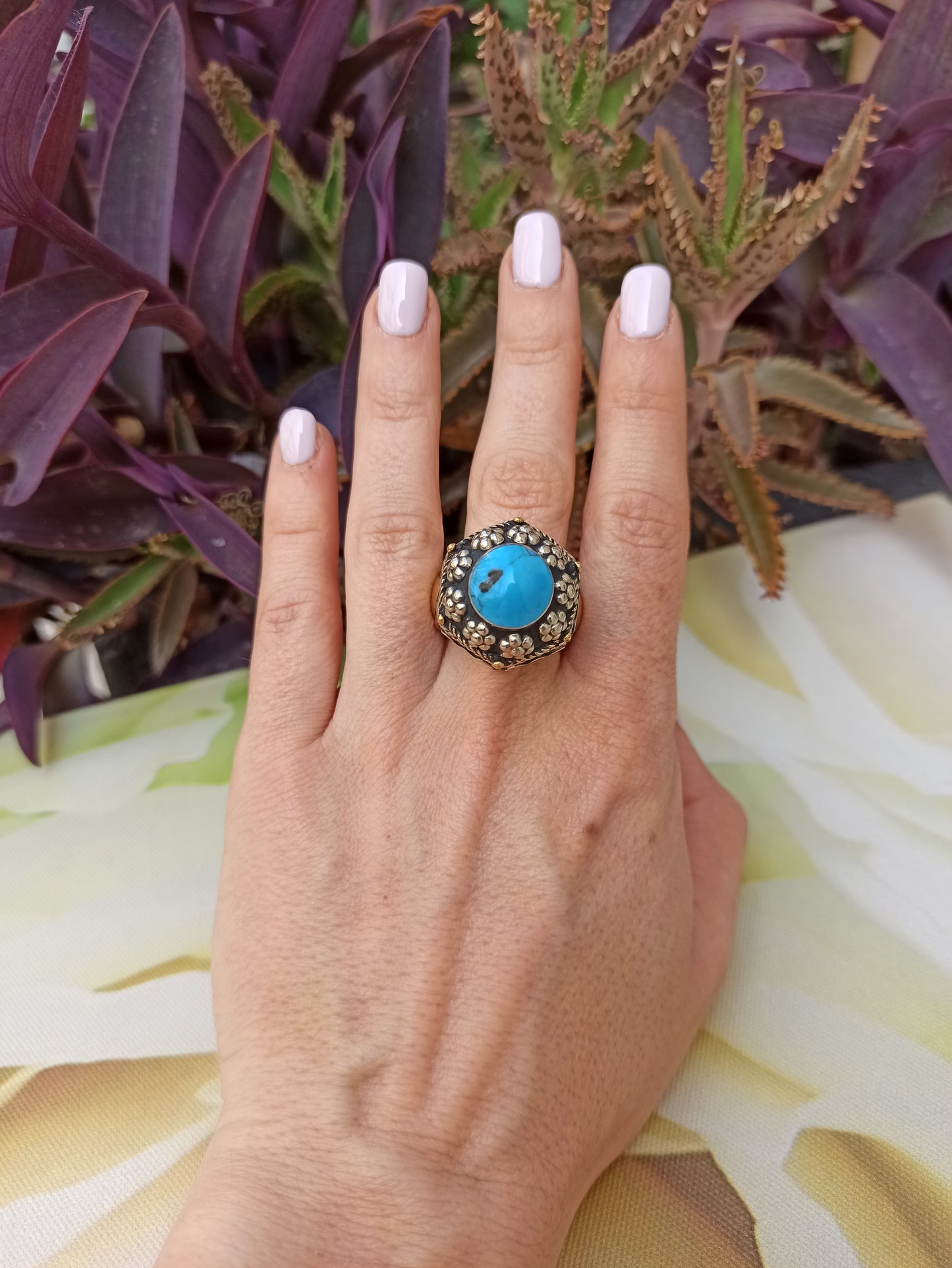 Large antique vintage turquoise paste seal ring