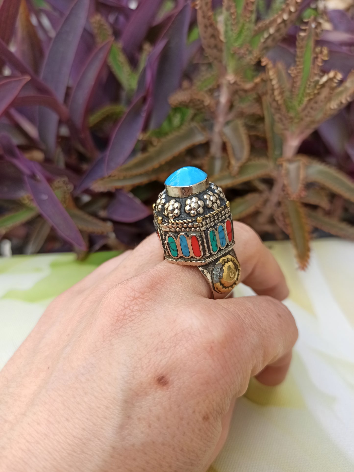 Large antique vintage turquoise paste seal ring