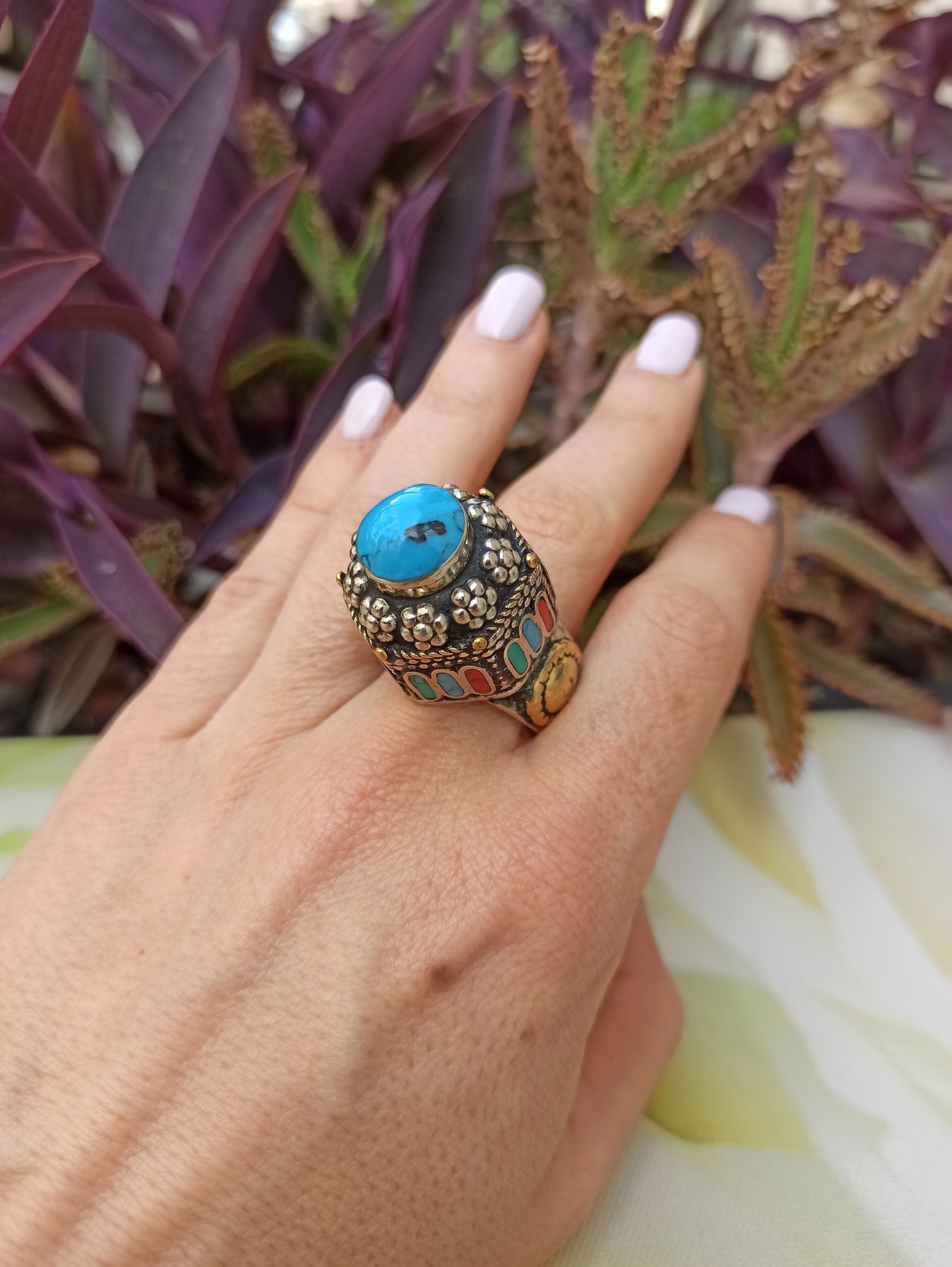 Large antique vintage turquoise paste seal ring