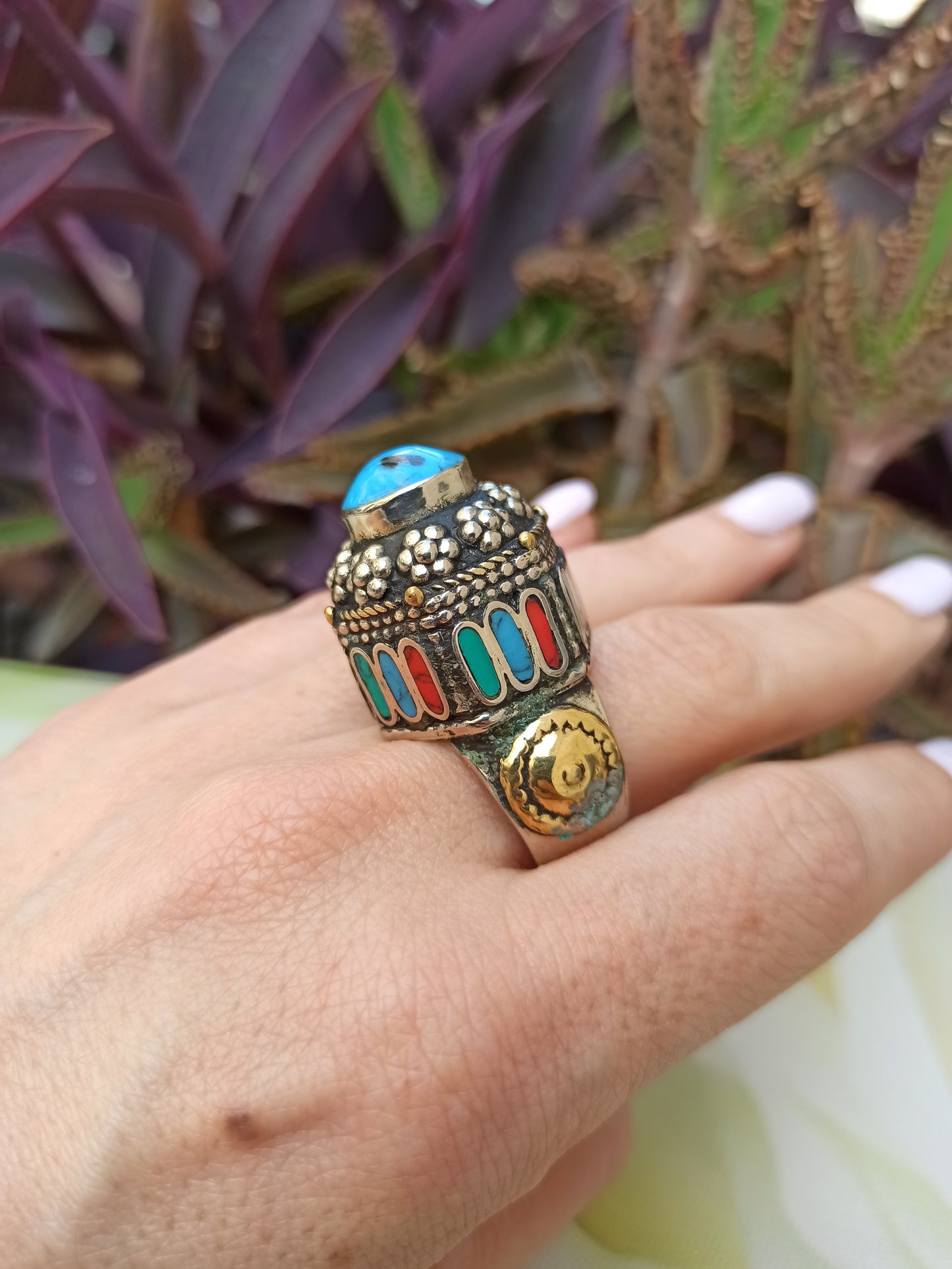 Large antique vintage turquoise paste seal ring