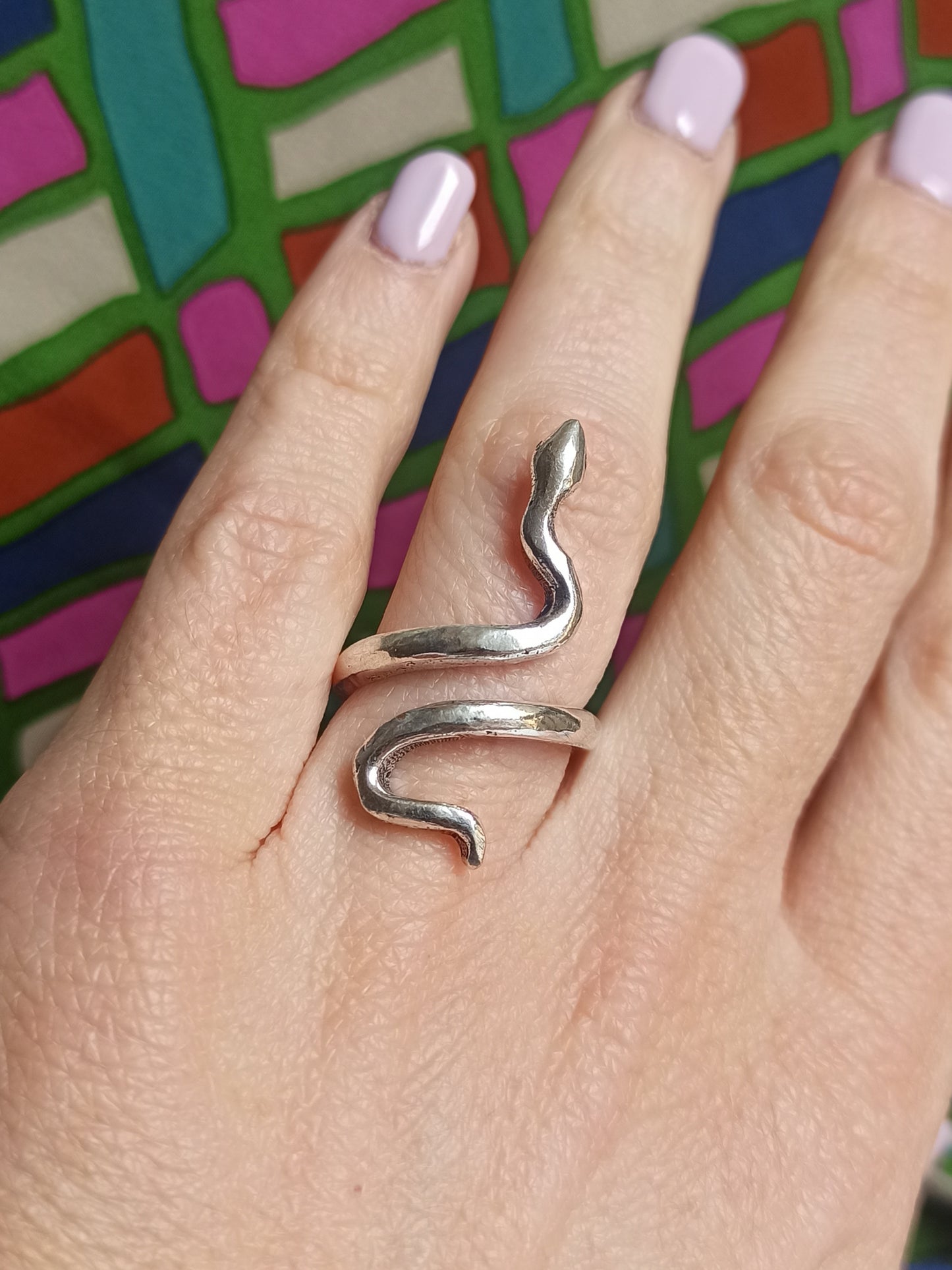 Boho silver smooth snake ring