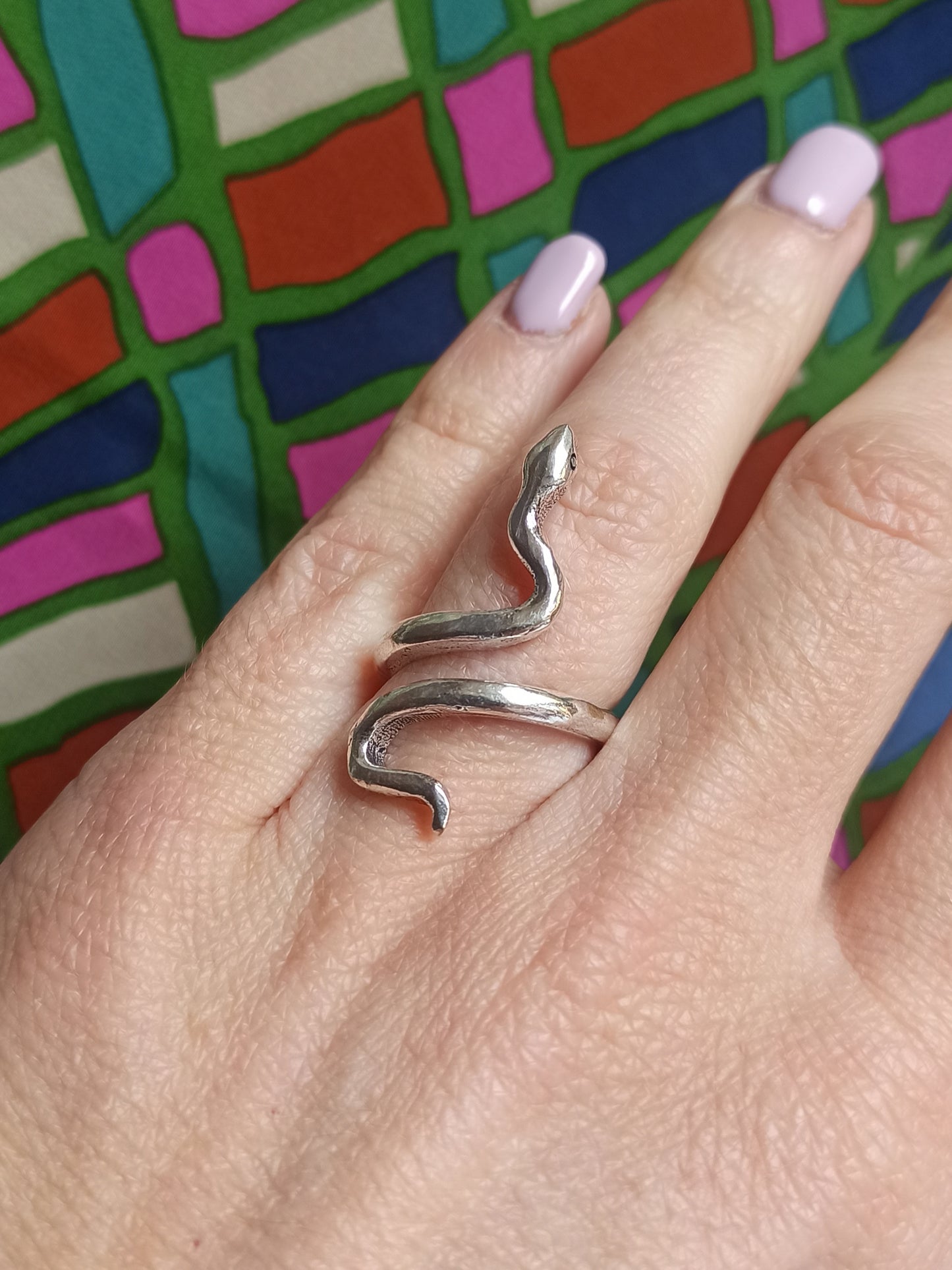 Boho silver smooth snake ring