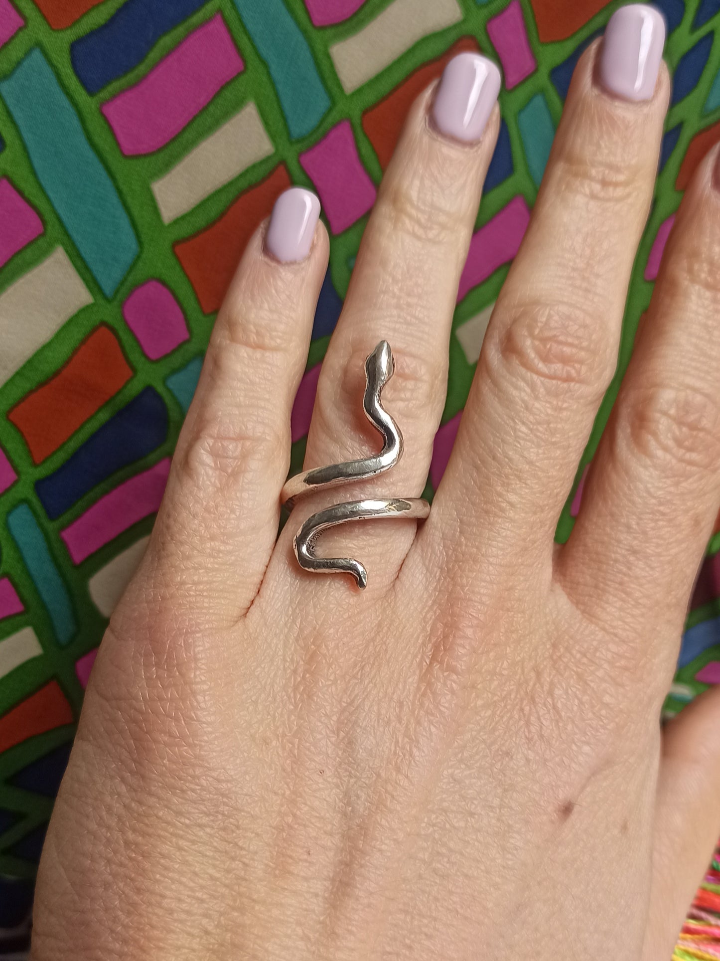 Boho silver smooth snake ring