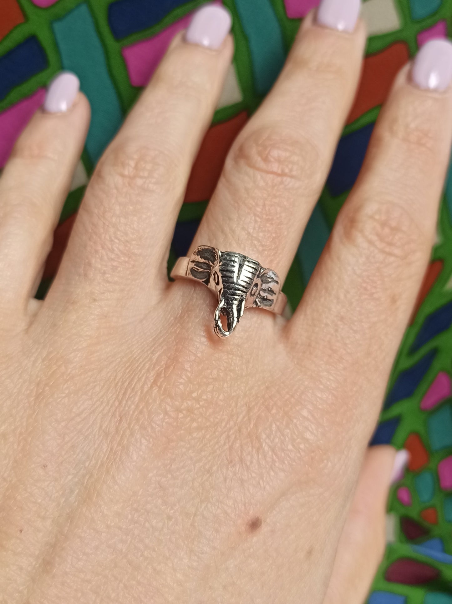 Boho silver elephant ring