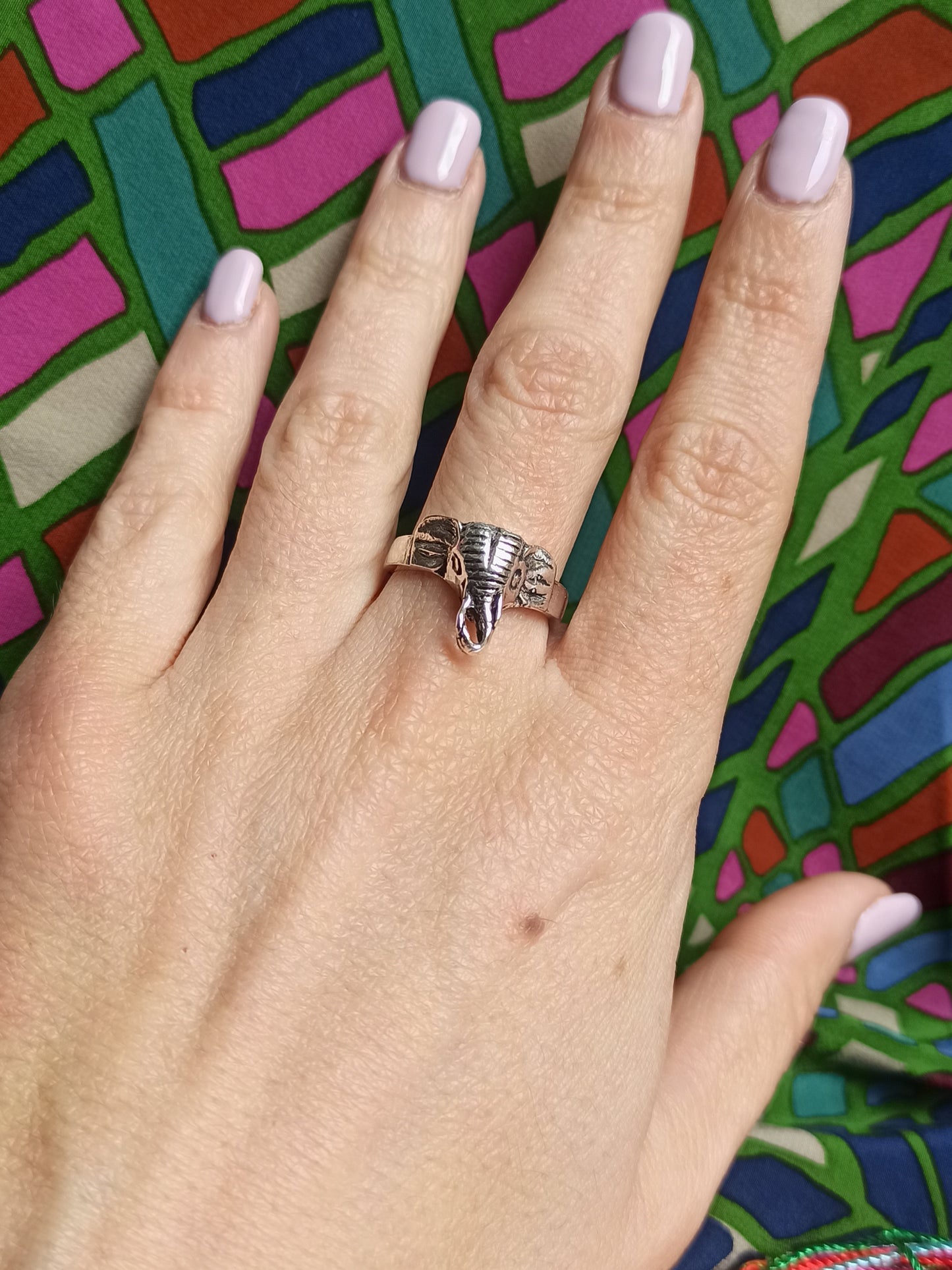 Boho silver elephant ring