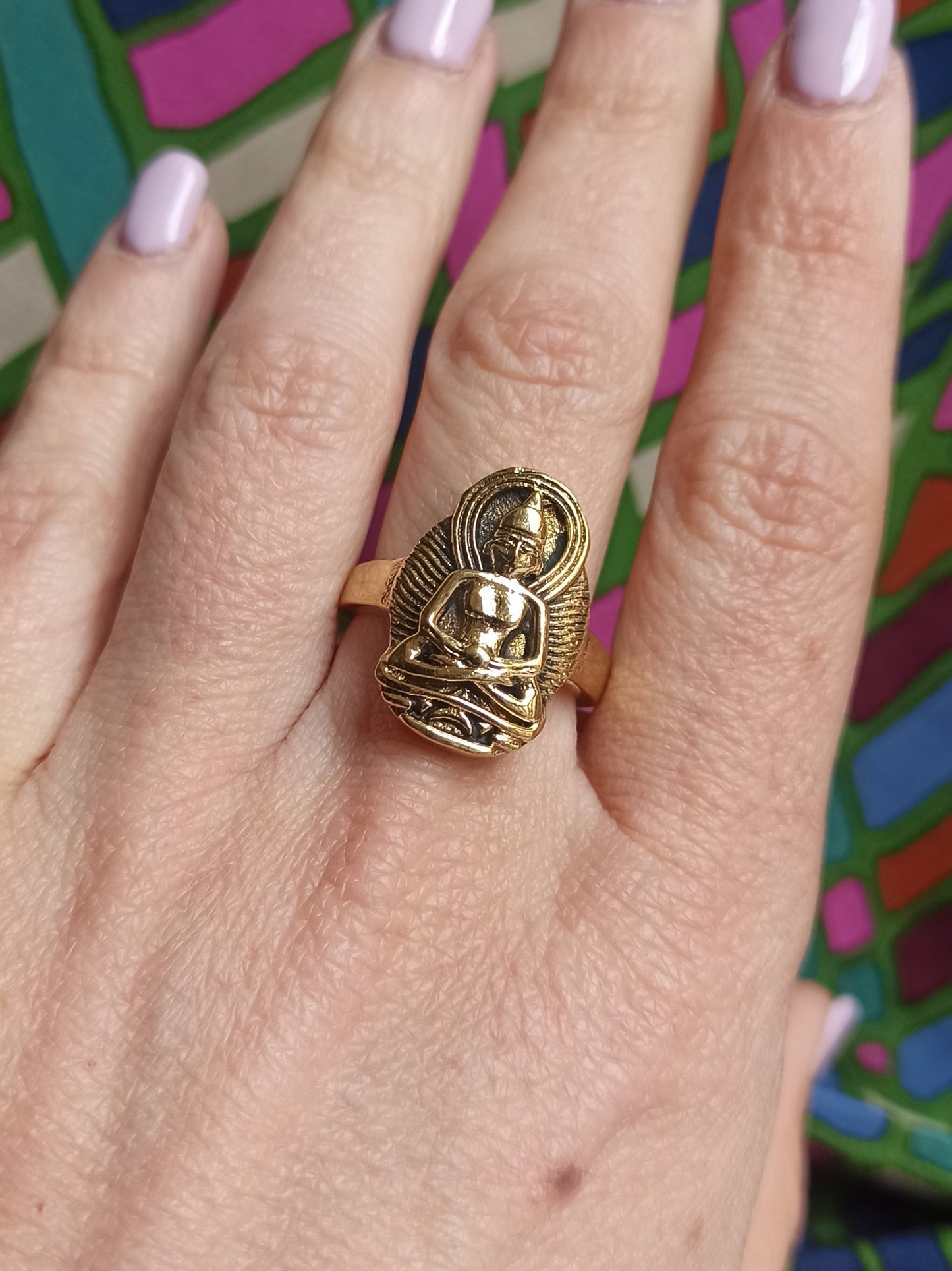 Golden Buddha boho ring