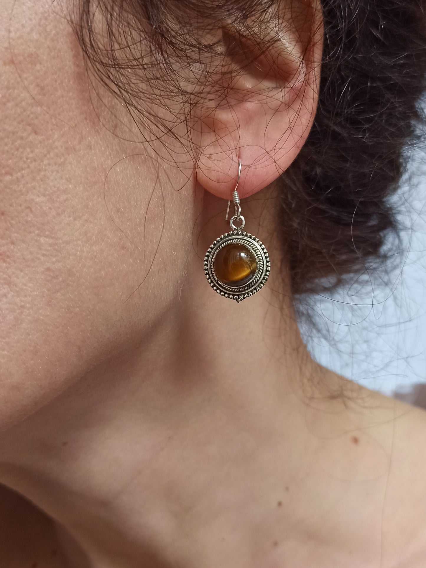 925 silver tiger eye earrings