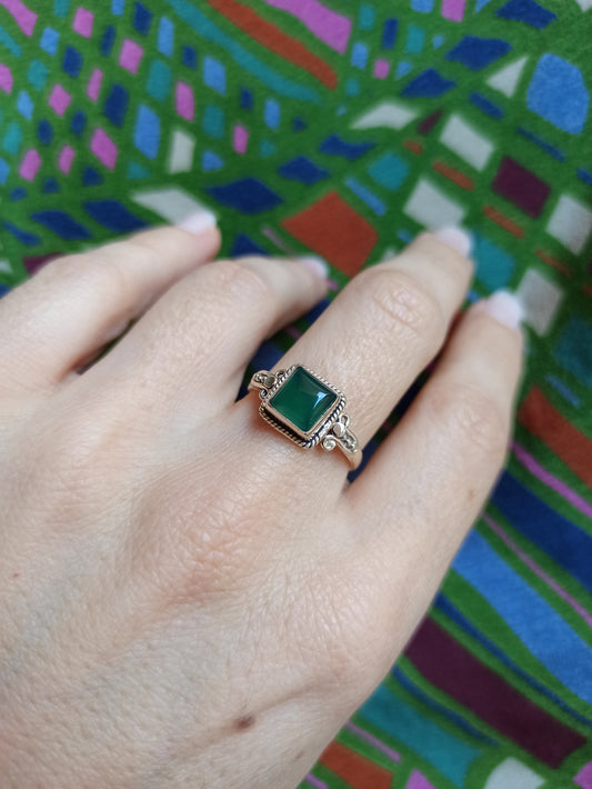 Green onyx 925 silver ring D173