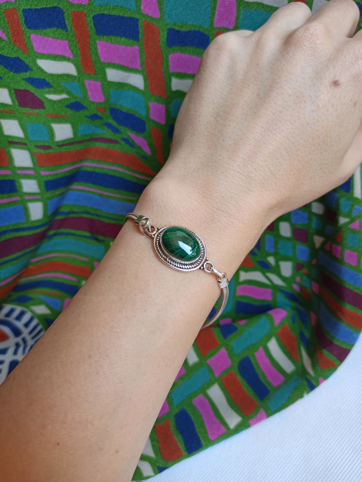 B2 malachite 925 silver bracelet