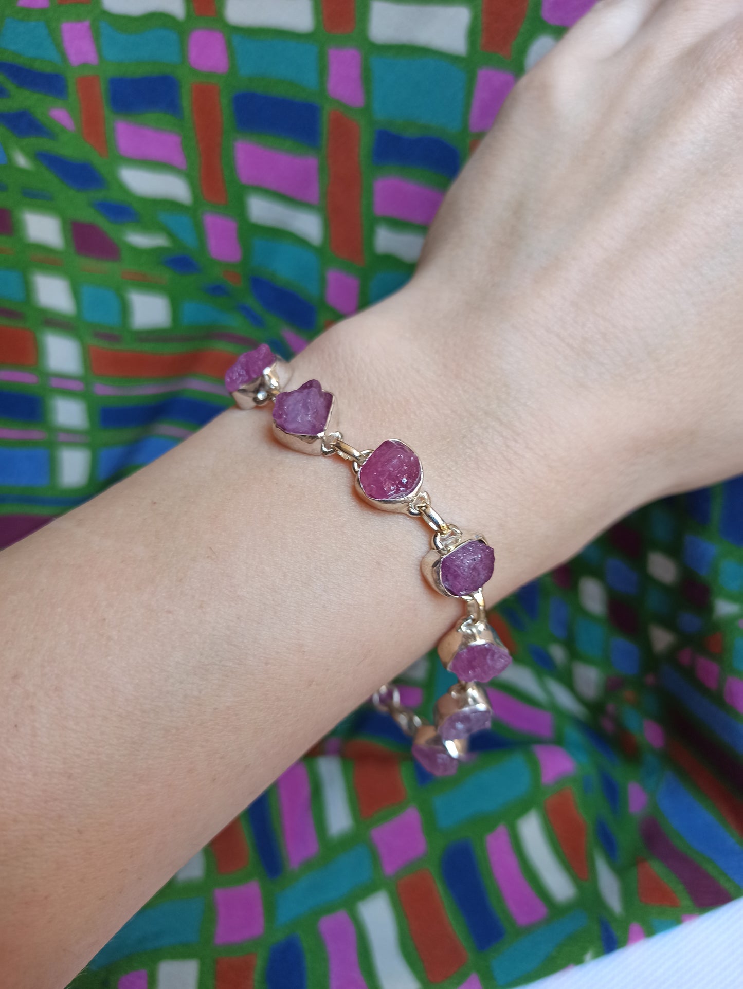 925 silver bracelet, raw ruby ​​root B13