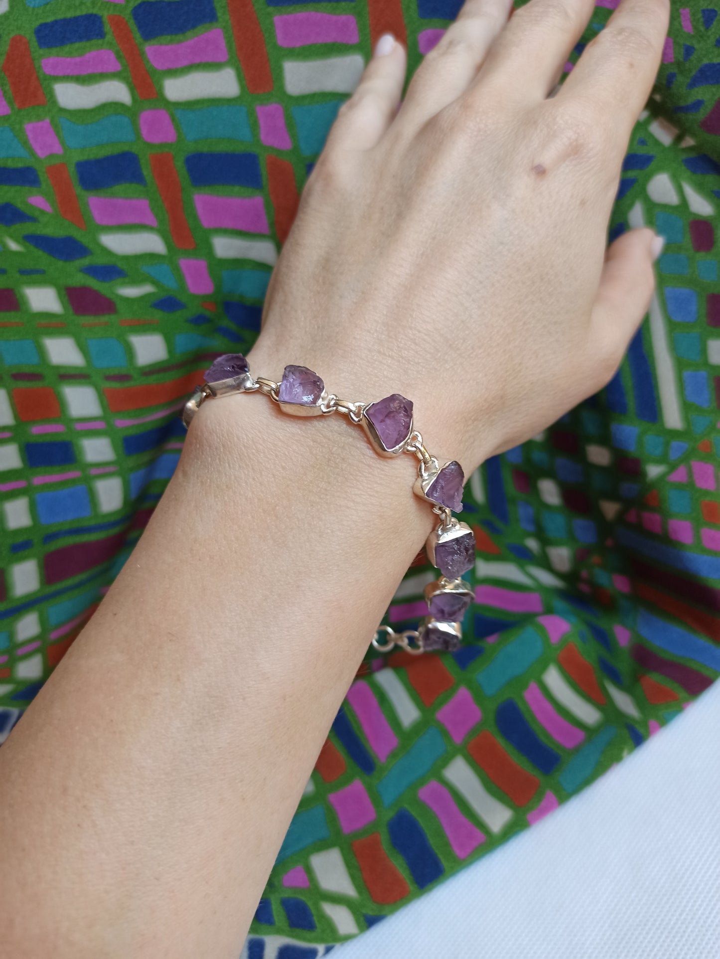 Raw amethyst B14 925 silver bracelet