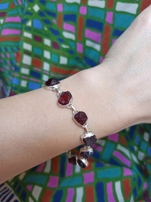 925 sterling silver bracelet with raw B16 garnet