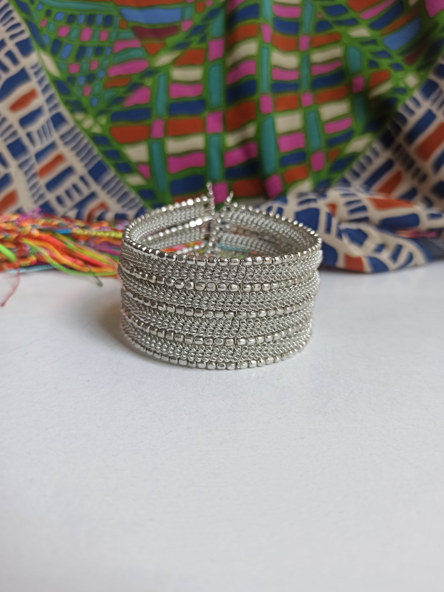 Multi-strand silver bead bracelet