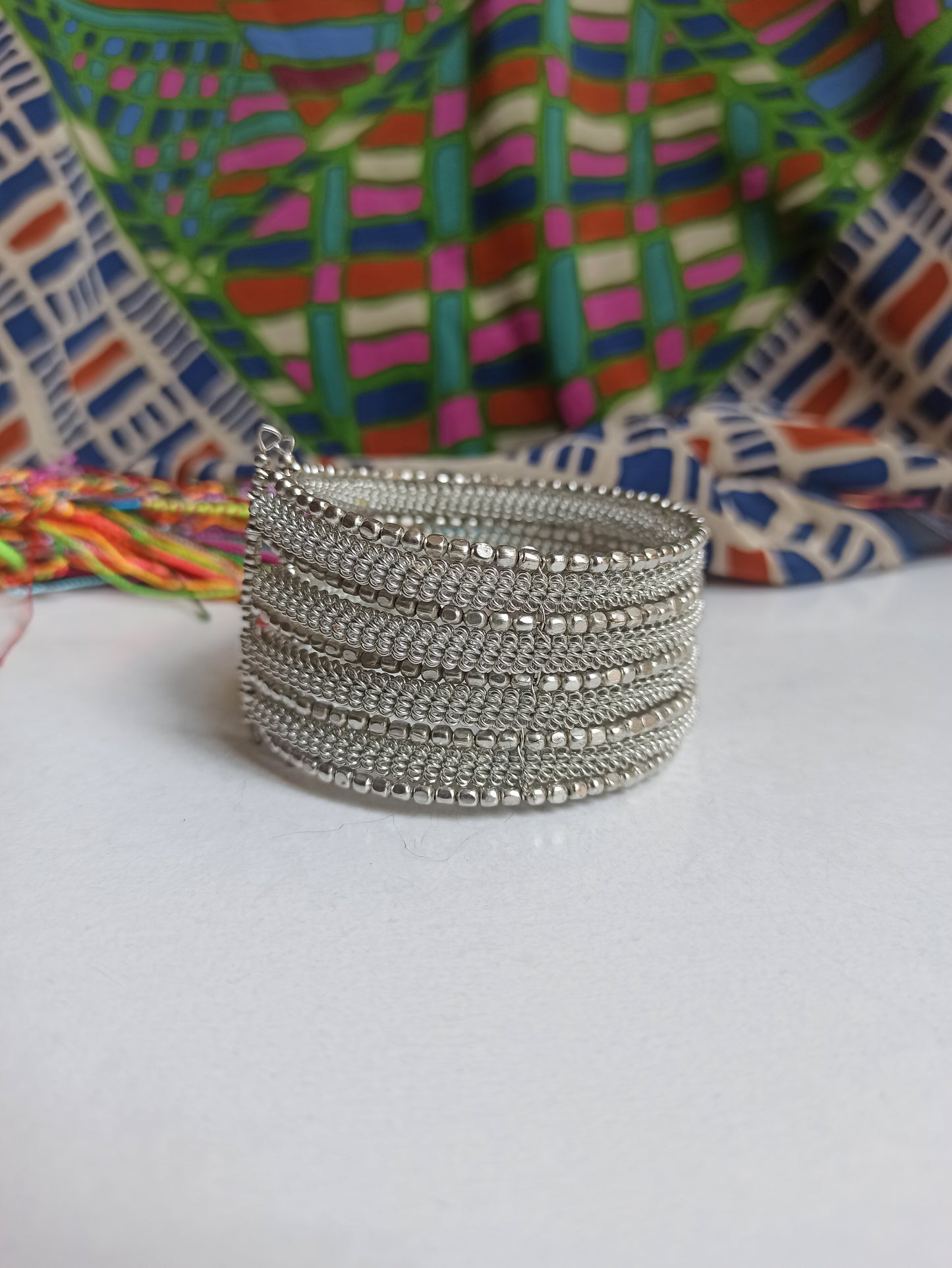 Multi-strand silver bead bracelet