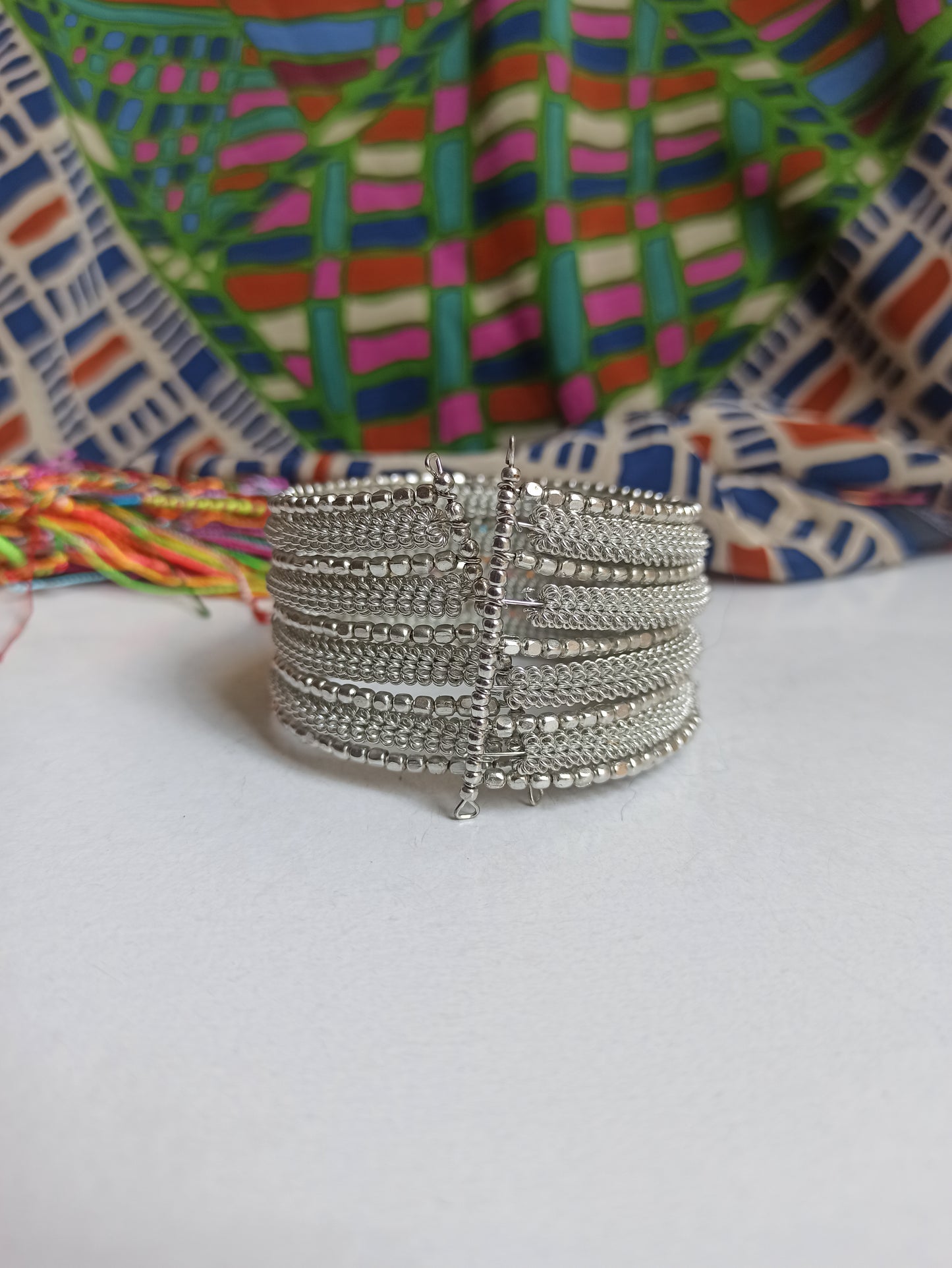 Multi-strand silver bead bracelet