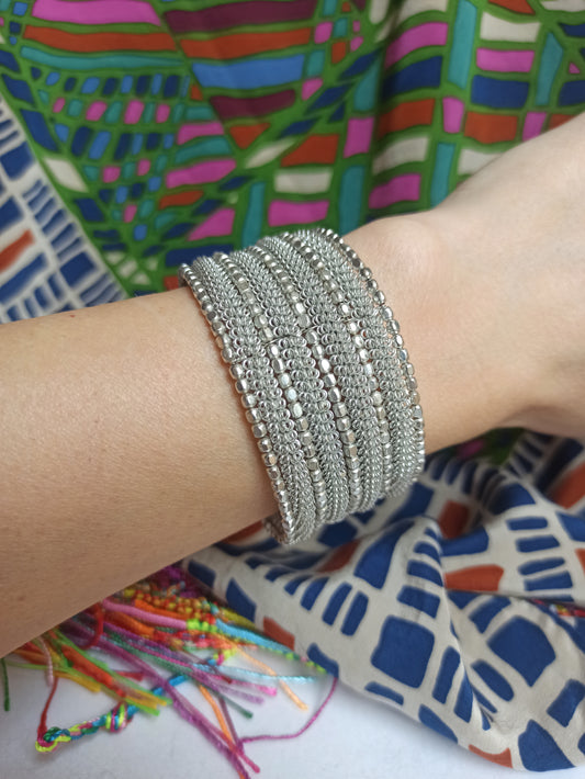 Multi-strand silver bead bracelet