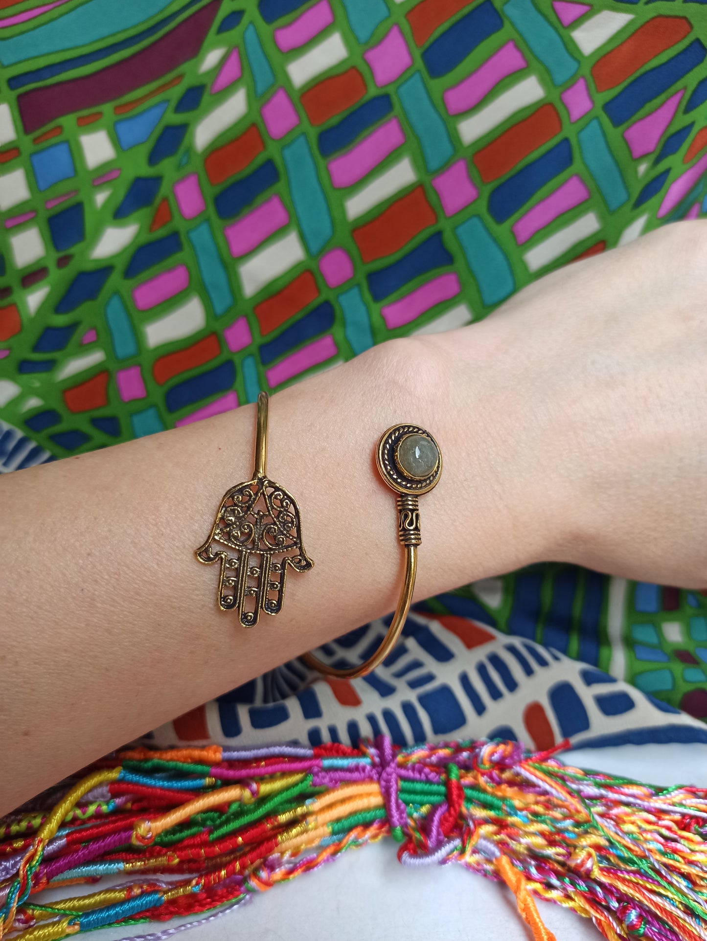 Hand of Fatima labradorite golden boho bracelet