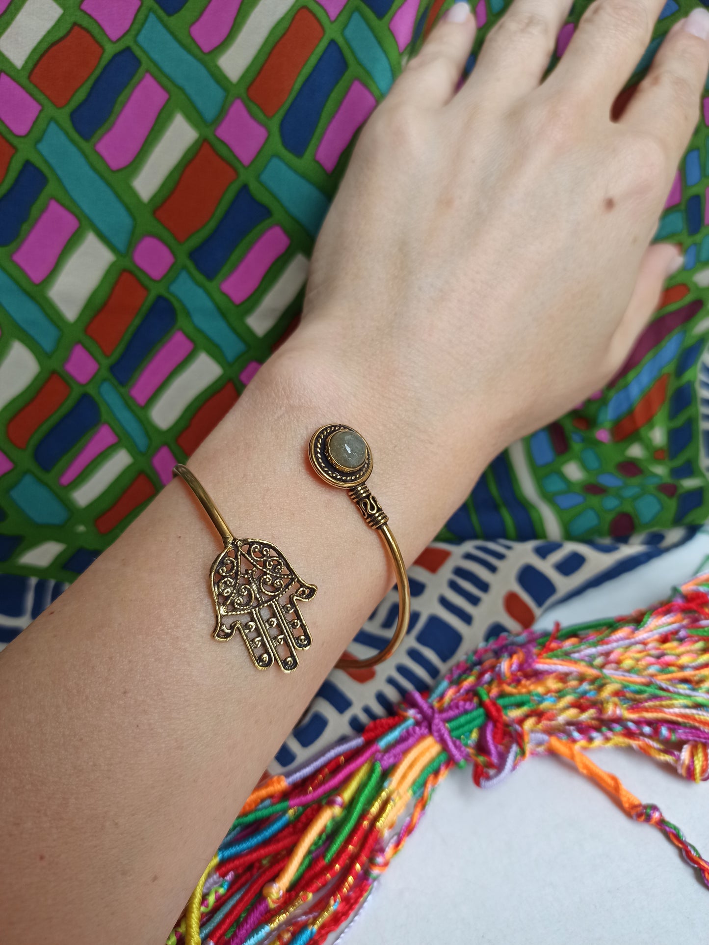 Hand of Fatima labradorite golden boho bracelet