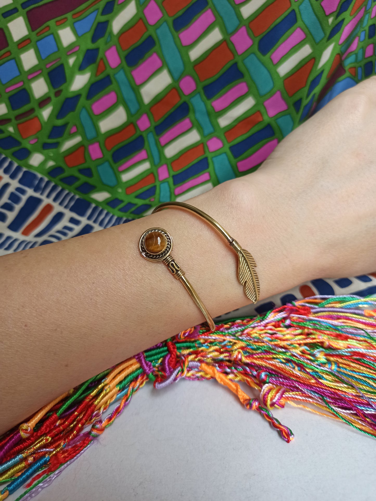 Brown feather golden boho bracelet