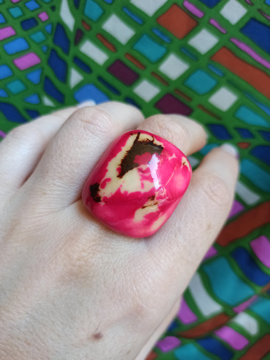 Shocking pink tagua ring