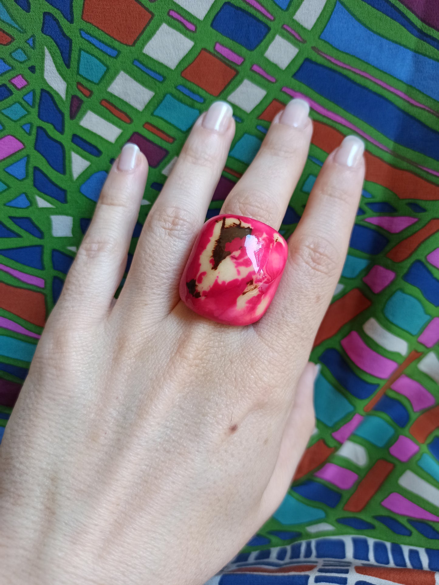 Shocking pink tagua ring