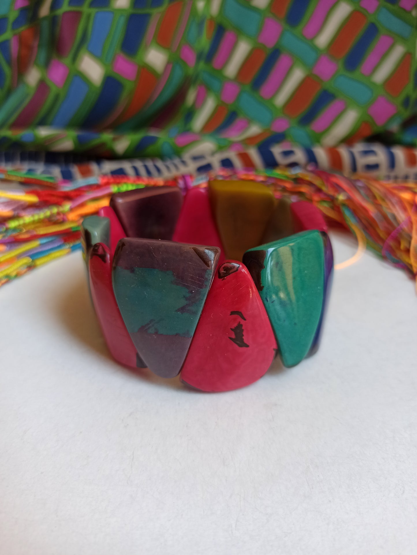 Multicolored tagua elastic bracelet