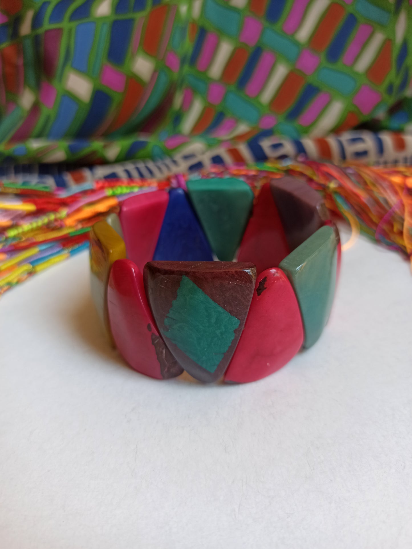 Multicolored tagua elastic bracelet