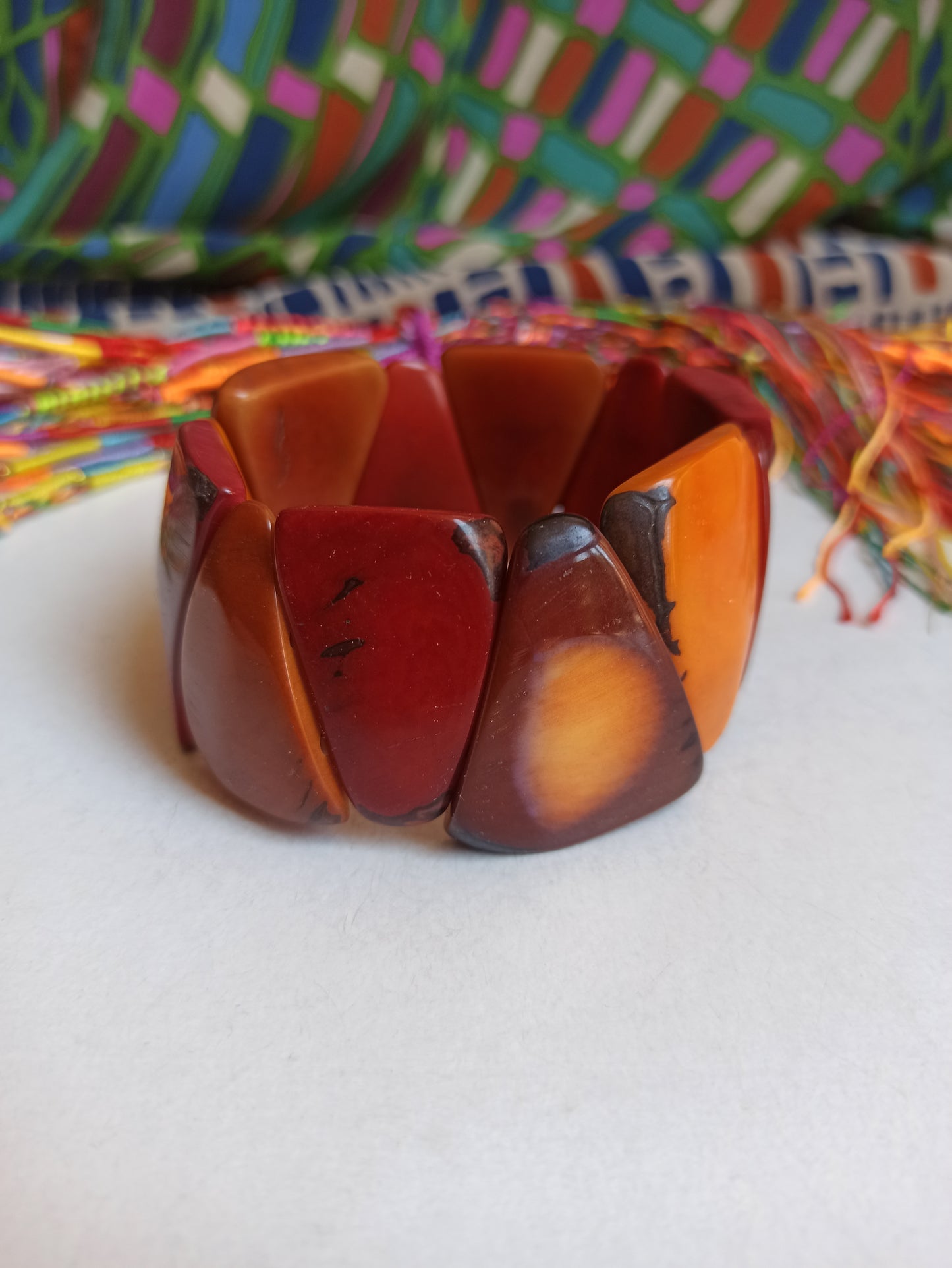 Orange red tagua elastic bracelet