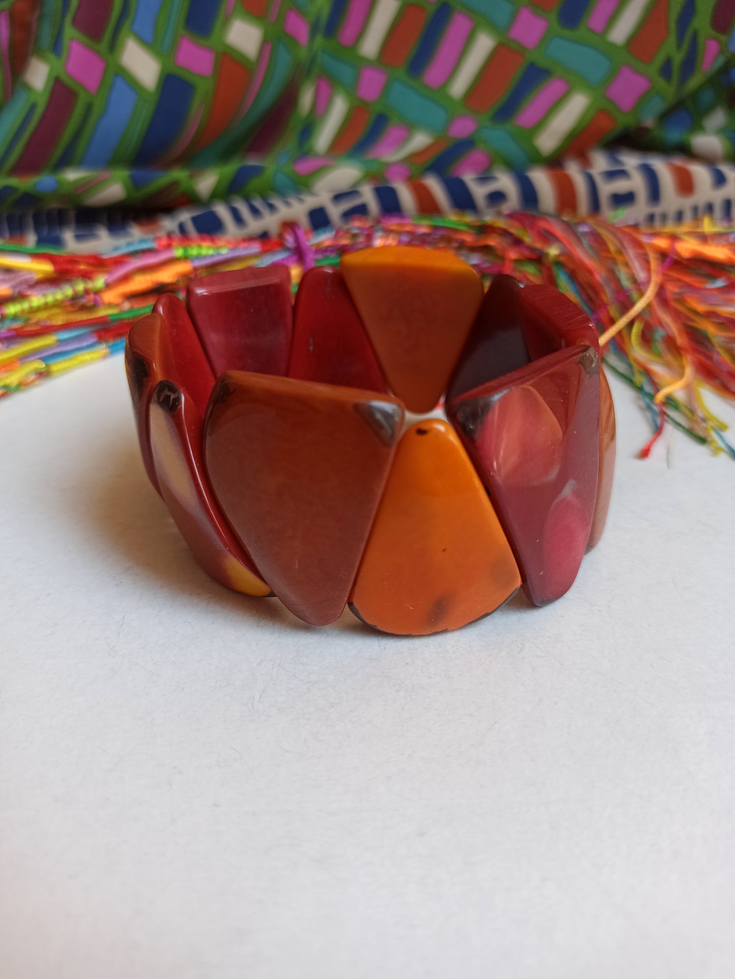 Orange red tagua elastic bracelet