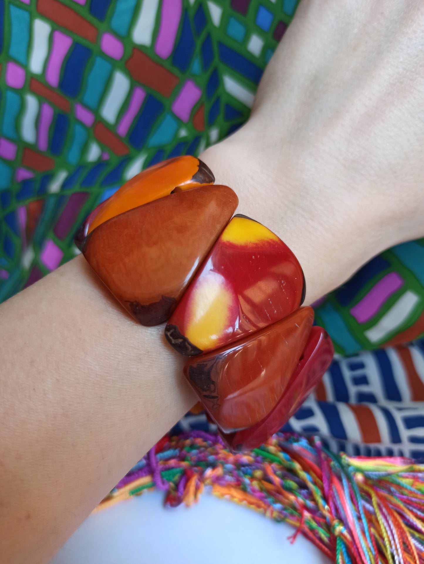 Orange red tagua elastic bracelet