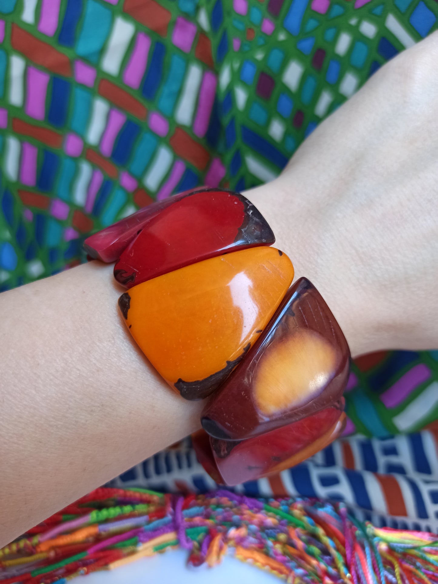 Orange red tagua elastic bracelet