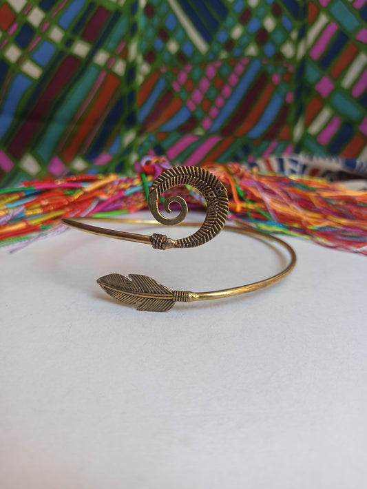 Golden spiral feather arm bracelet