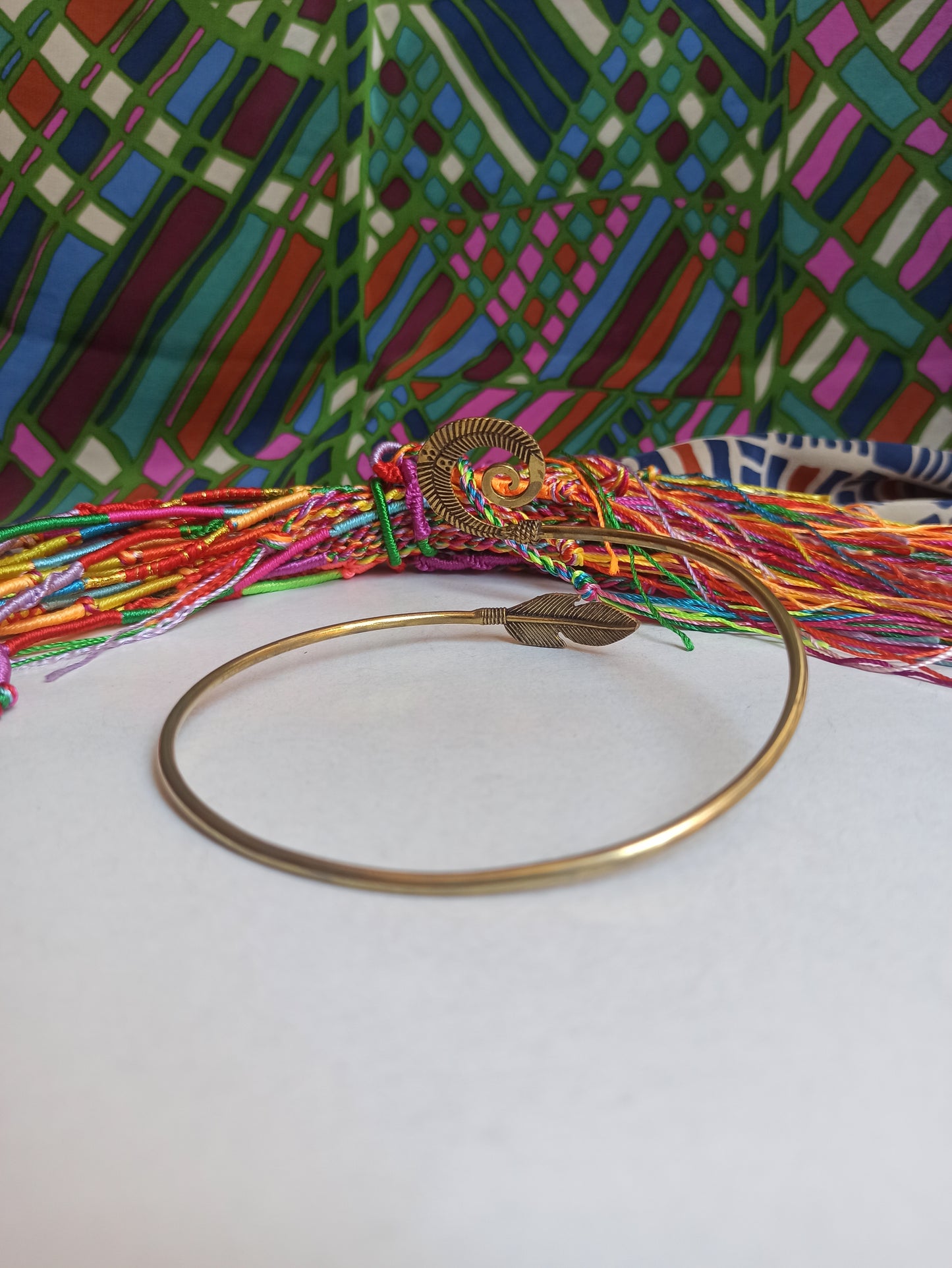 Golden spiral feather arm bracelet