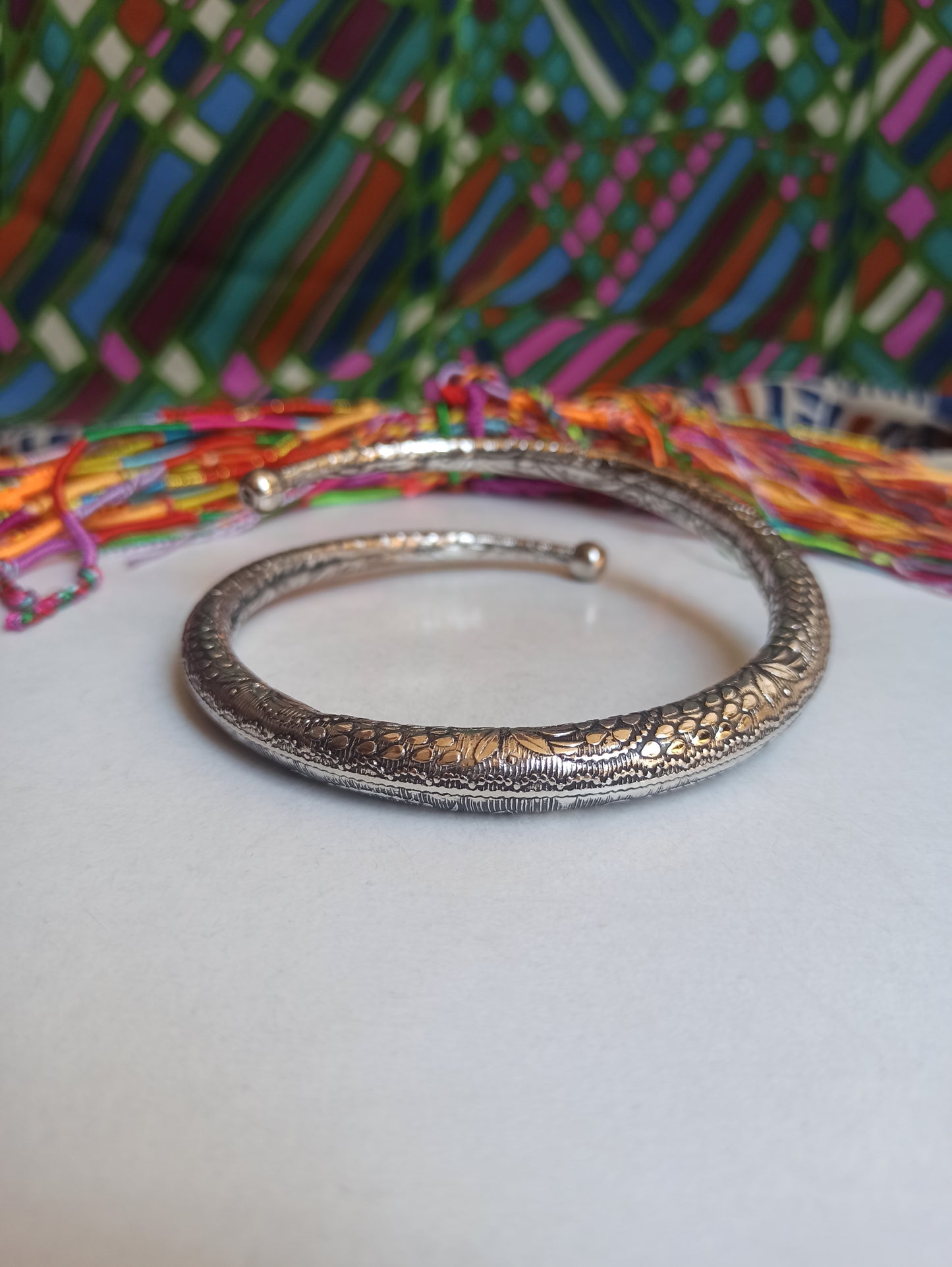 Double worked silver arm bracelet