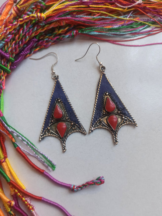 Blue and red Nepalese earrings