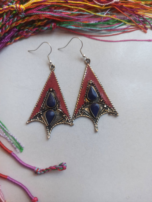 Blue and red Nepalese earrings