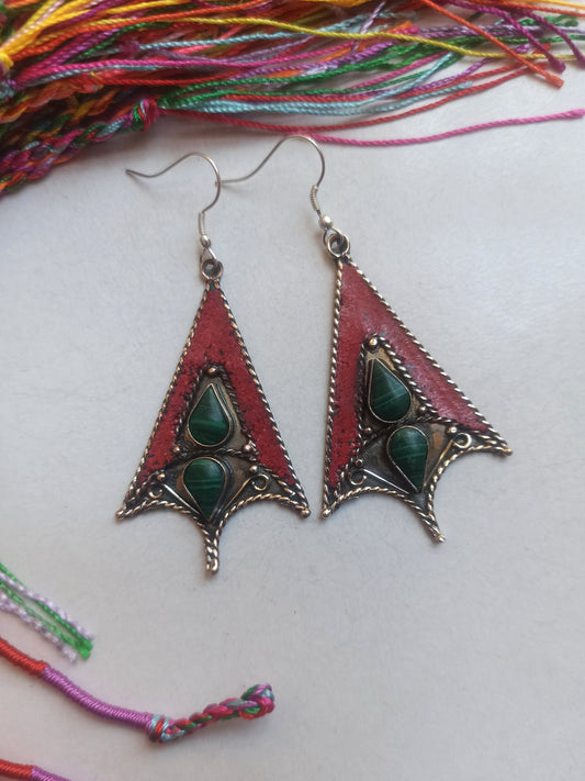 Red and green Nepalese earrings