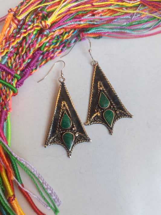 Black and green Nepalese earrings