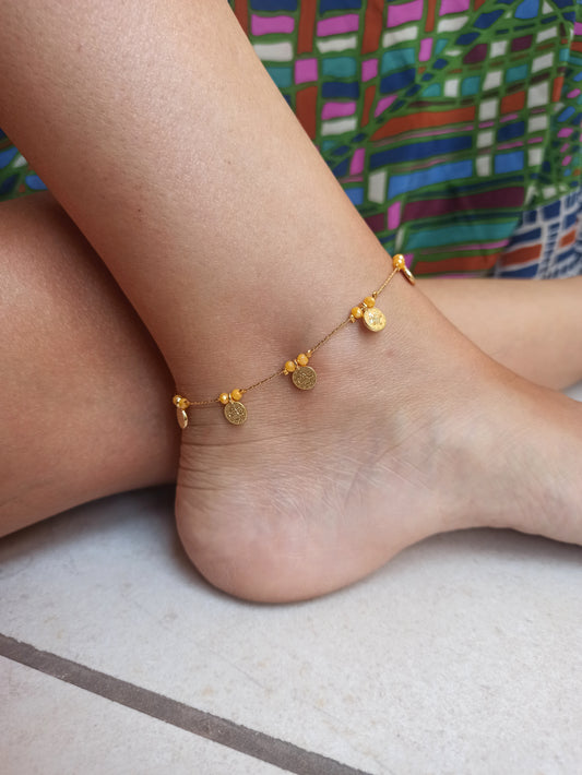 Anklet with yellow beads + golden coins