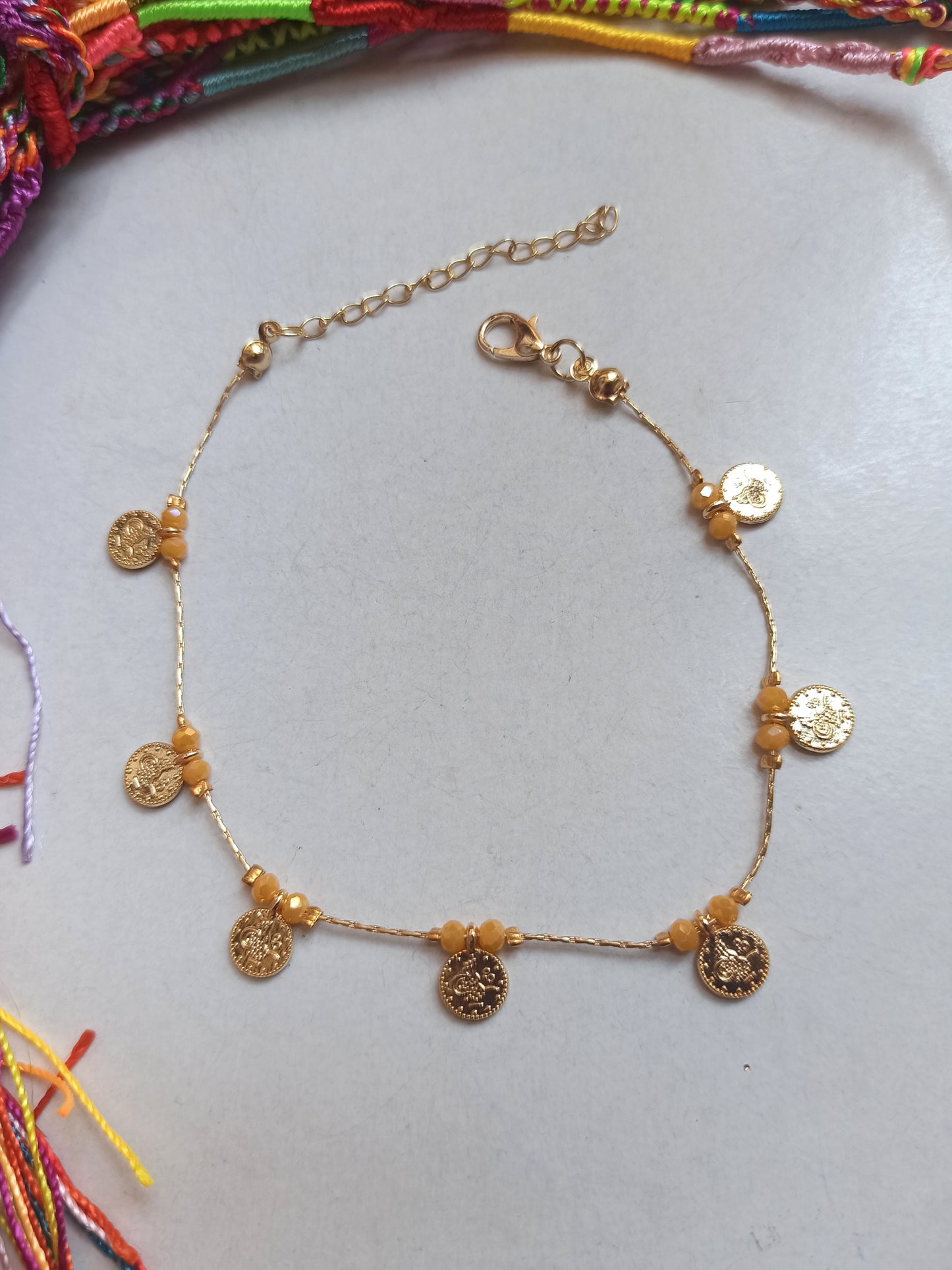 Anklet with yellow beads + golden coins