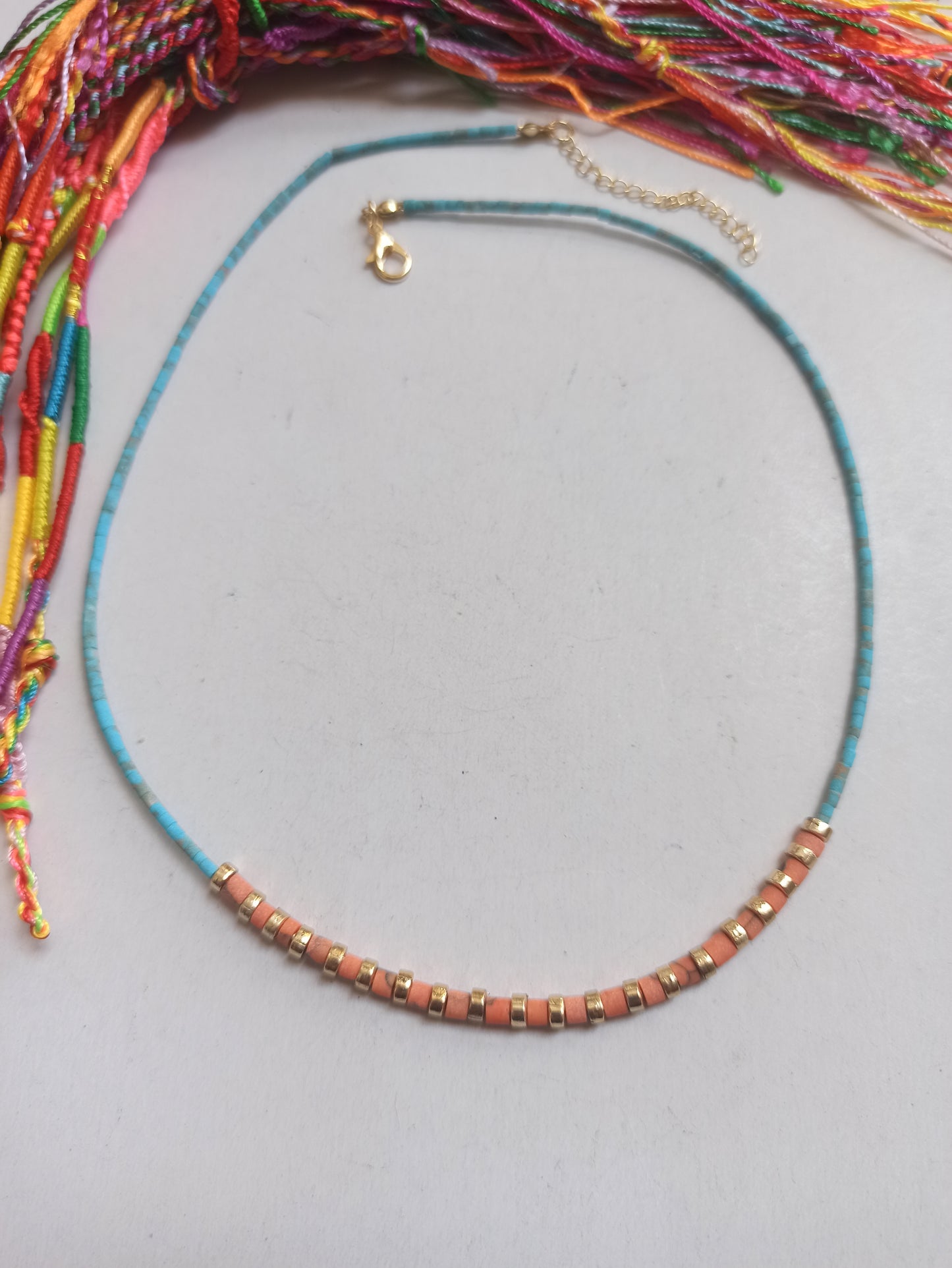 Turquoise and coral beaded necklace