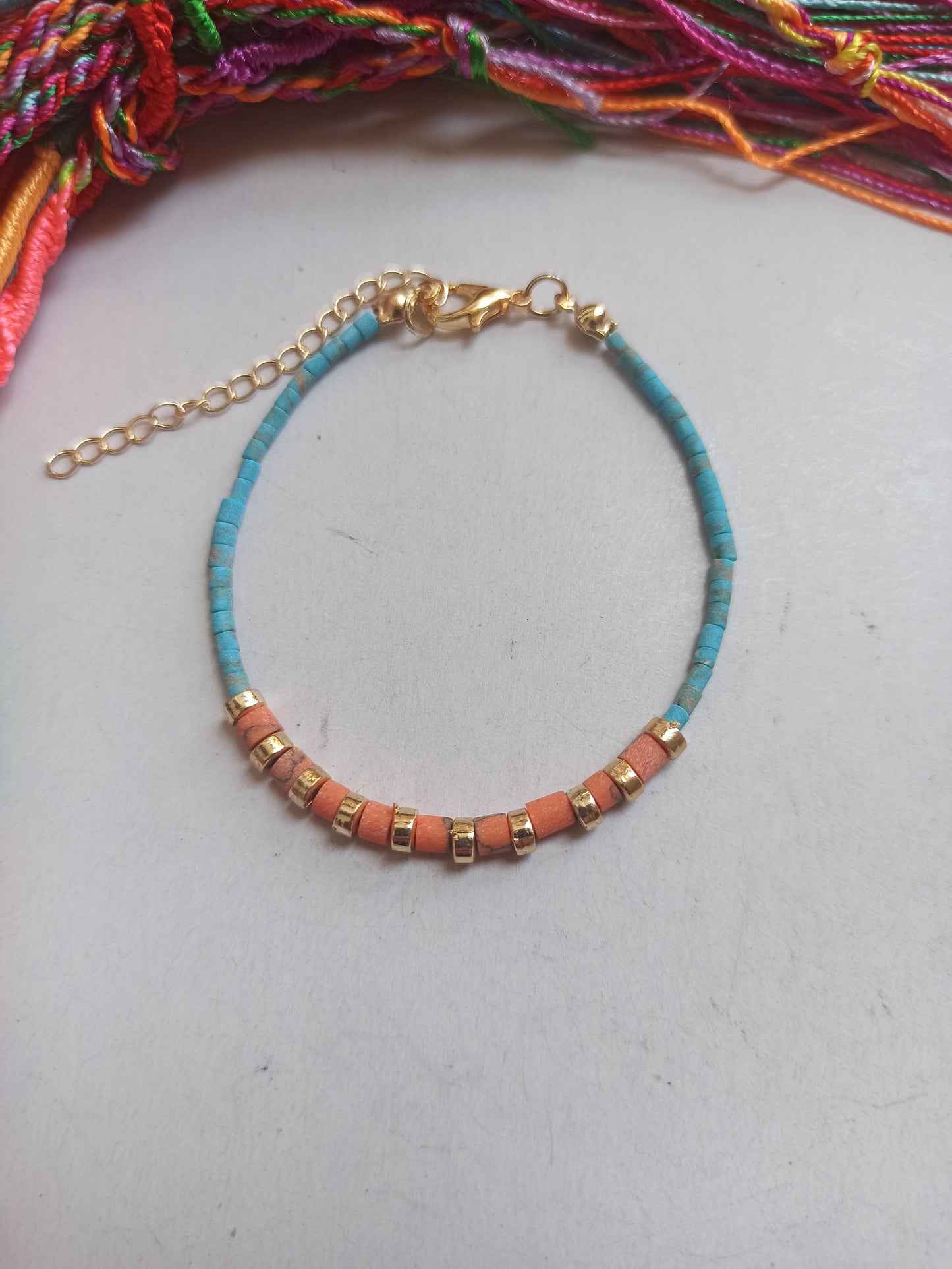 Turquoise coral beaded bracelet