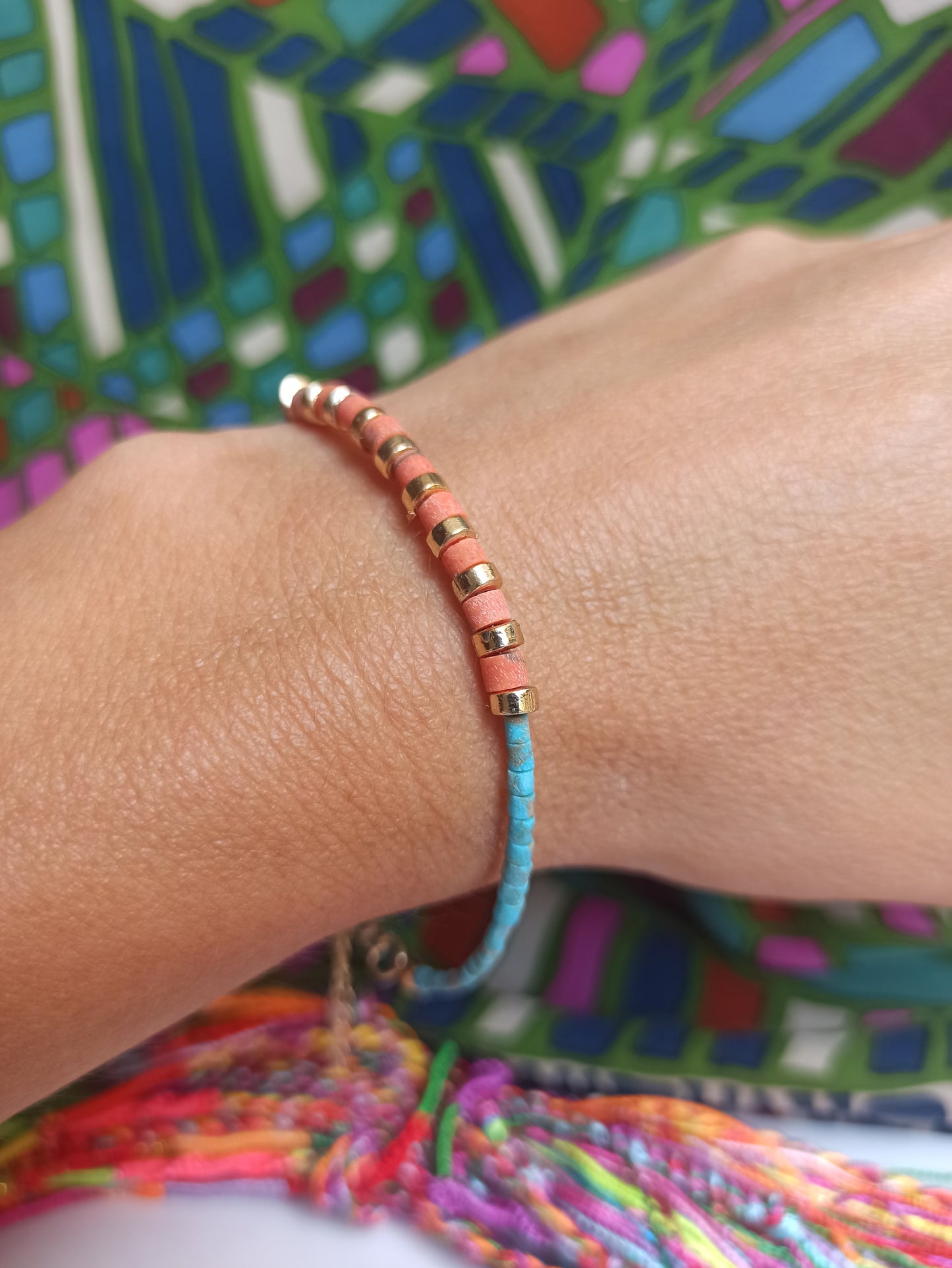 Turquoise coral beaded bracelet