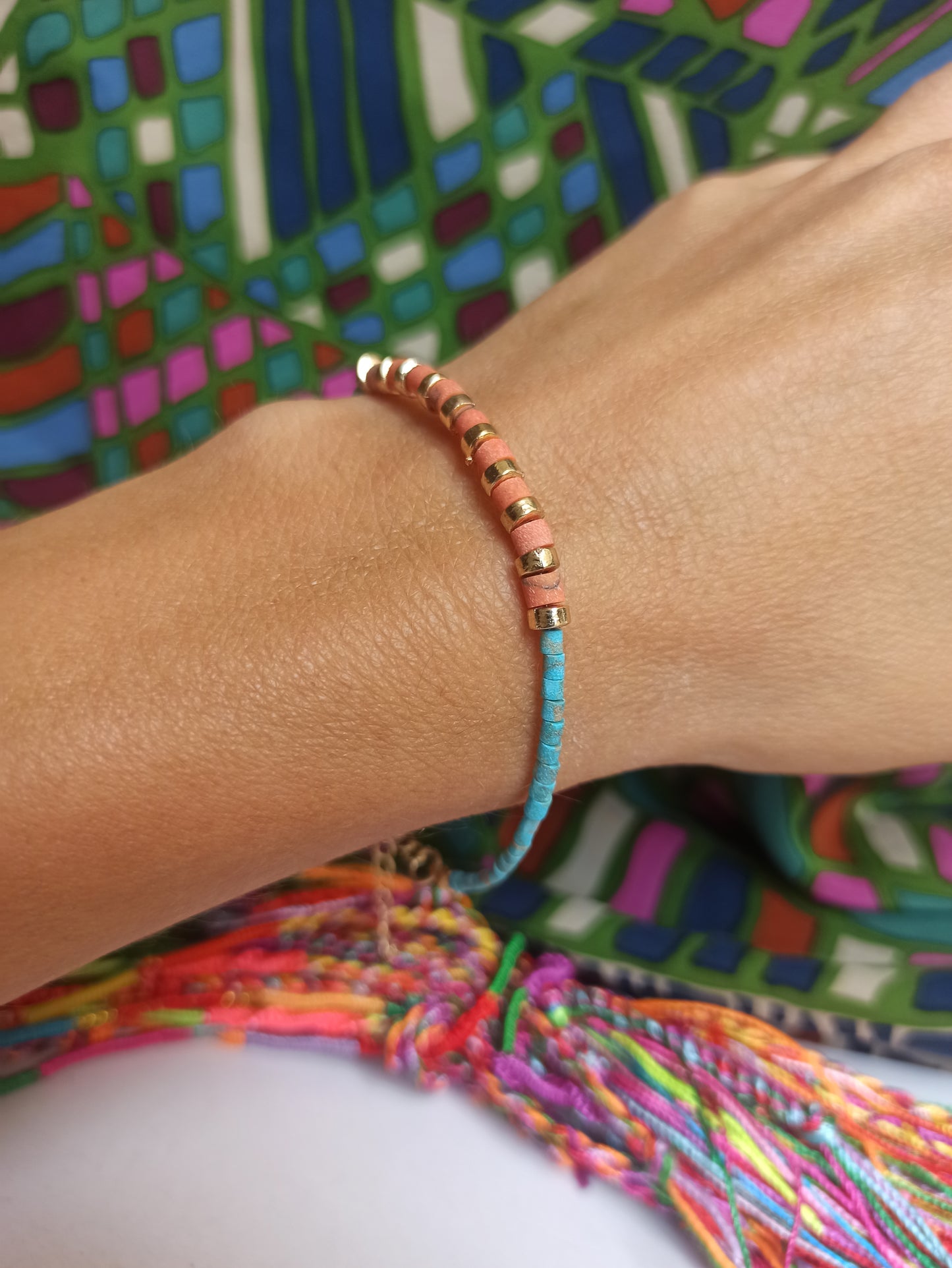 Turquoise coral beaded bracelet