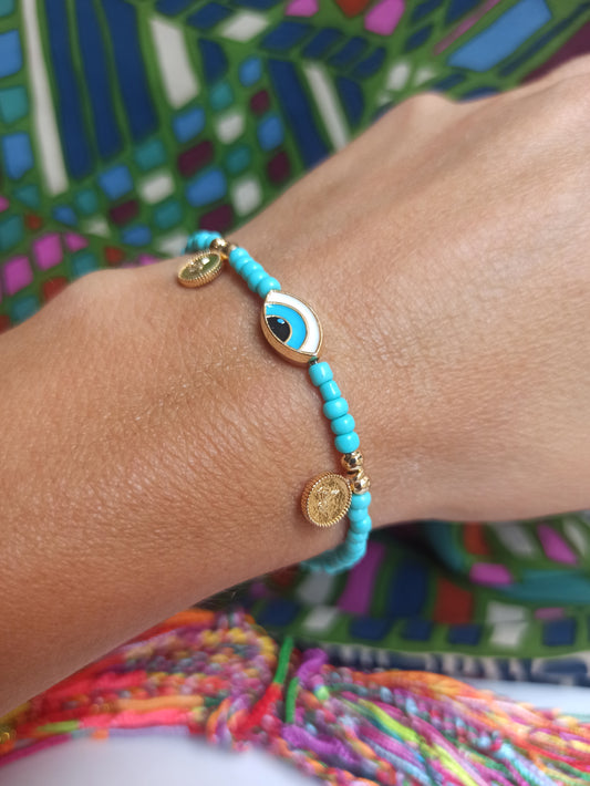 Thin turquoise eye bracelet