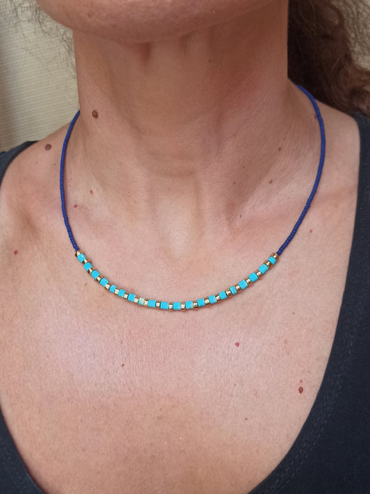 Turquoise and blue beaded necklace