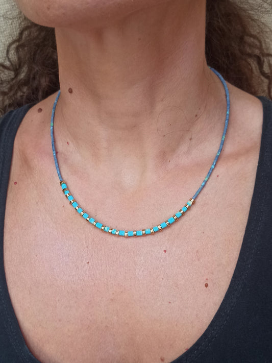 Turquoise and sugar paper beaded necklace