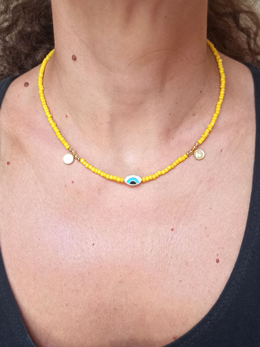 Thin yellow eye necklace