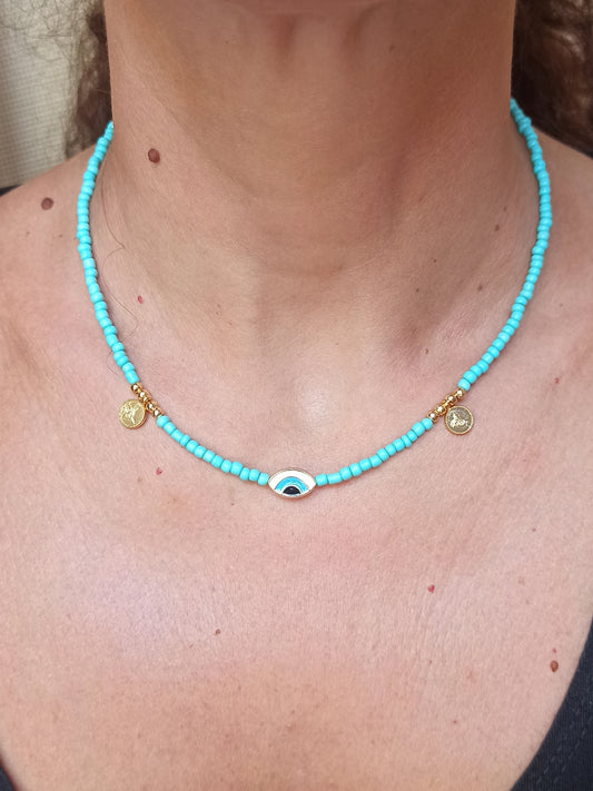 Thin turquoise eye necklace